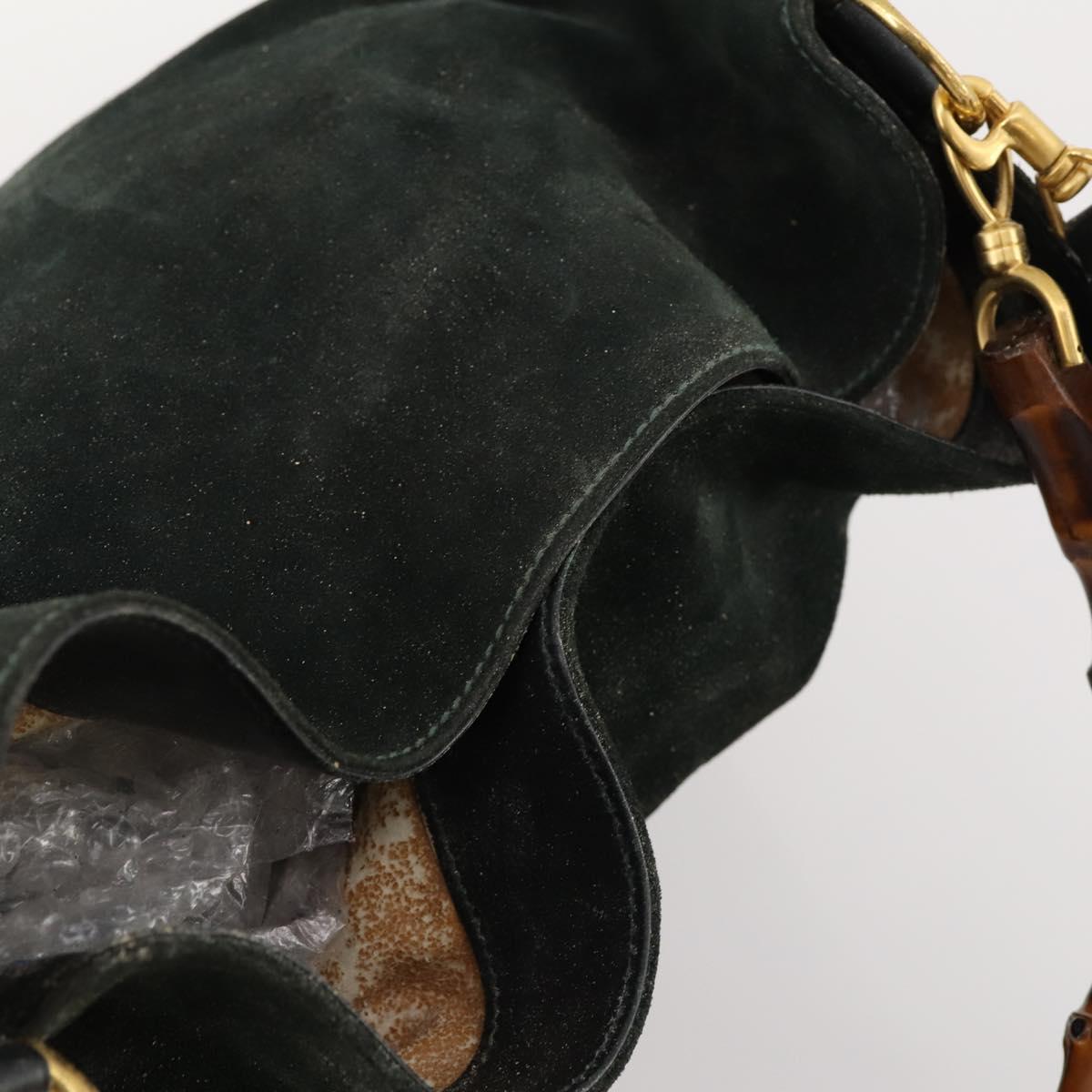 GUCCI Bamboo Shoulder Bag Suede 2way Green Gold 001 3754 Auth BSZ354