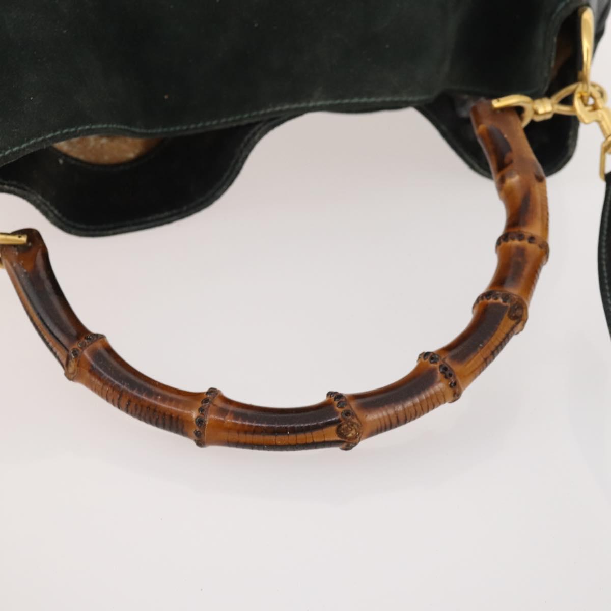 GUCCI Bamboo Shoulder Bag Suede 2way Green Gold 001 3754 Auth BSZ354