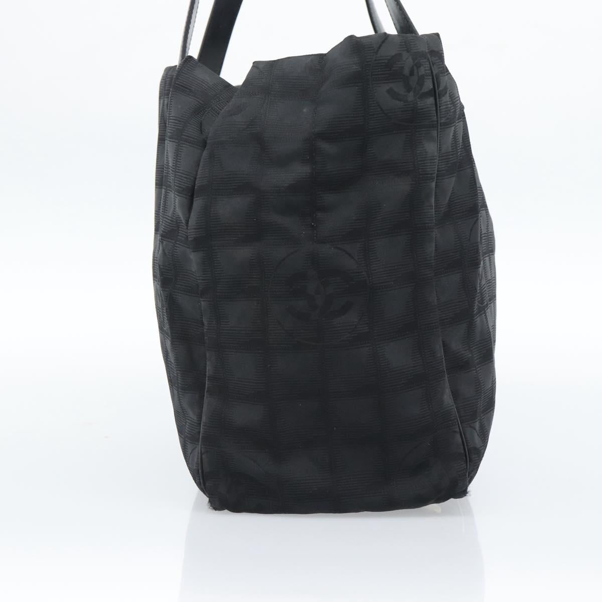 CHANEL New Travel Line Tote Bag Nylon Black Gold CC Auth BSZ356