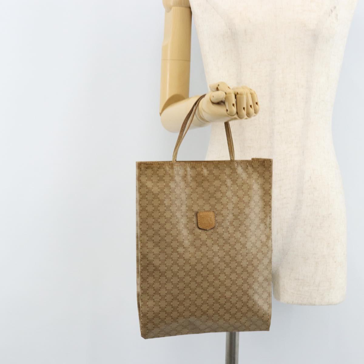 CELINE Macadam Canvas Hand Bag PVC Beige Gold Auth BSZ357