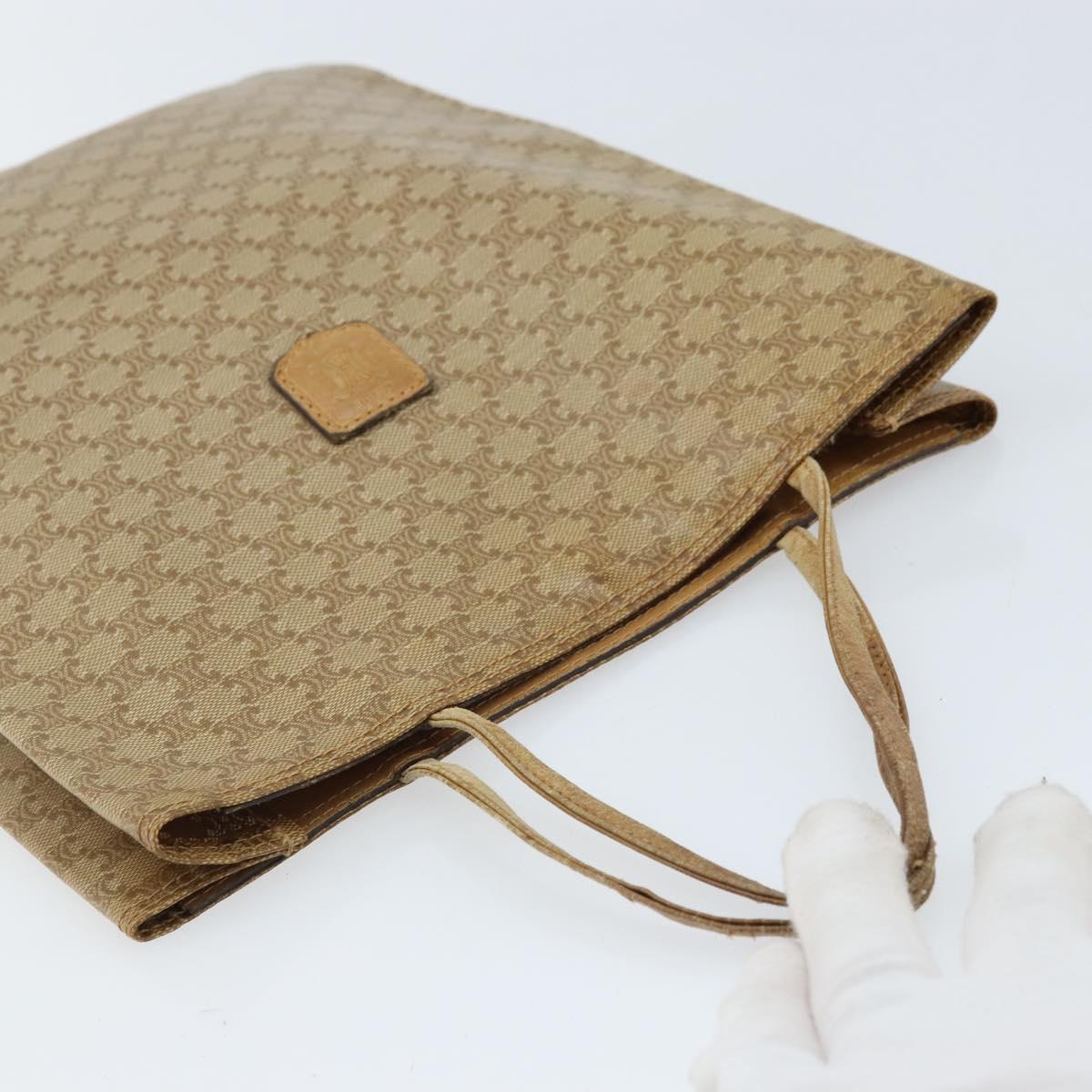 CELINE Macadam Canvas Hand Bag PVC Beige Gold Auth BSZ357