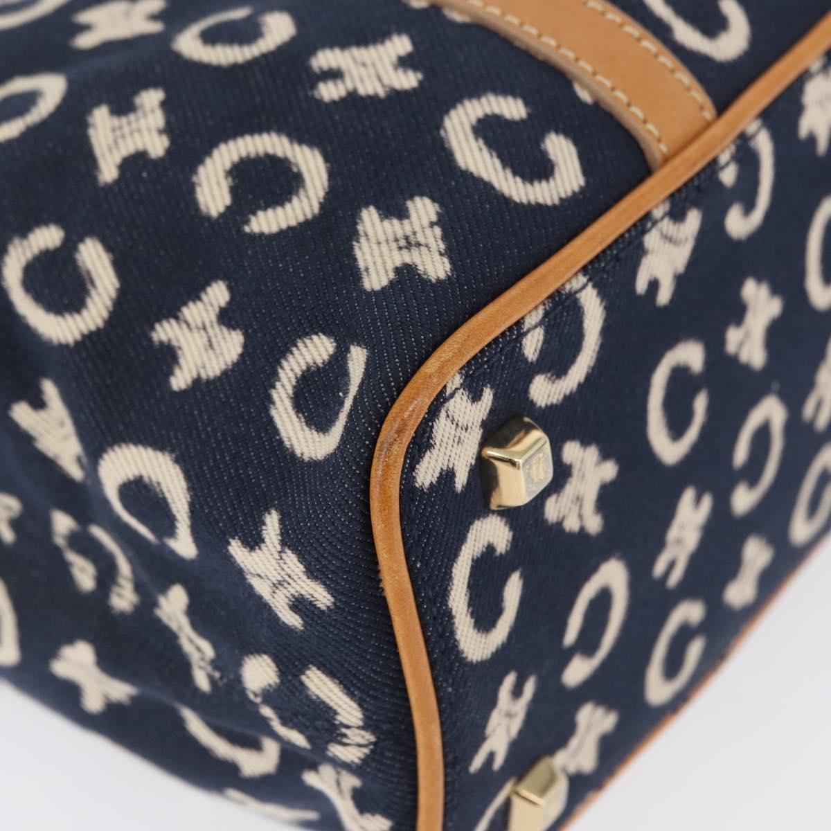 CELINE C Macadam Canvas Hand Bag Navy Gold Auth BSZ358V
