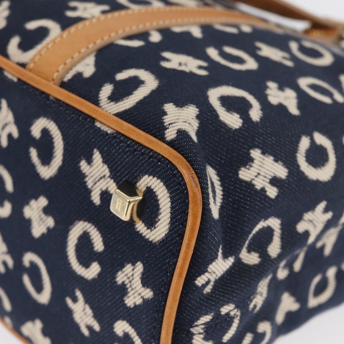 CELINE C Macadam Canvas Hand Bag Navy Gold Auth BSZ358V