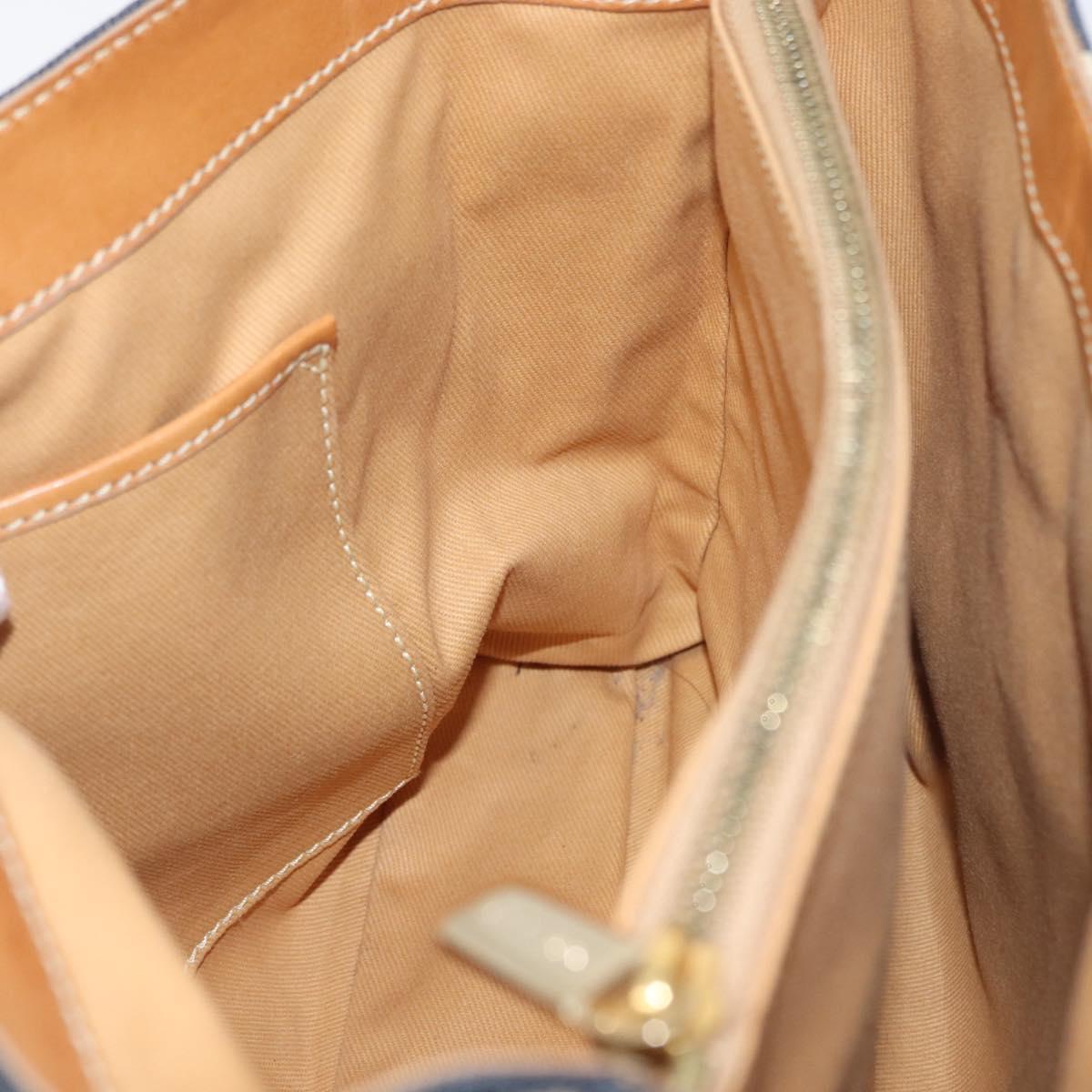 CELINE C Macadam Canvas Hand Bag Navy Gold Auth BSZ358V