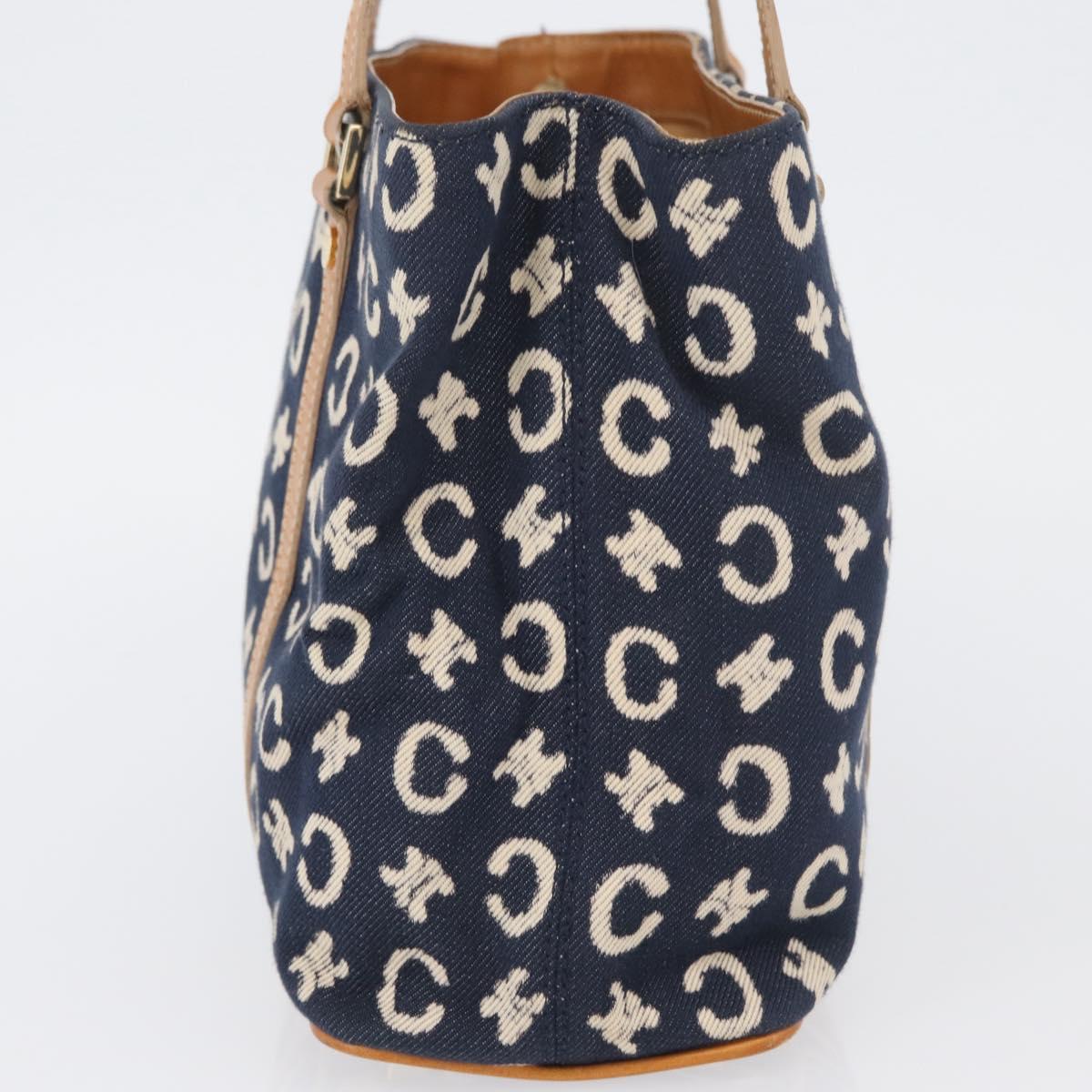 CELINE C Macadam Canvas Hand Bag Navy Gold Auth BSZ358V