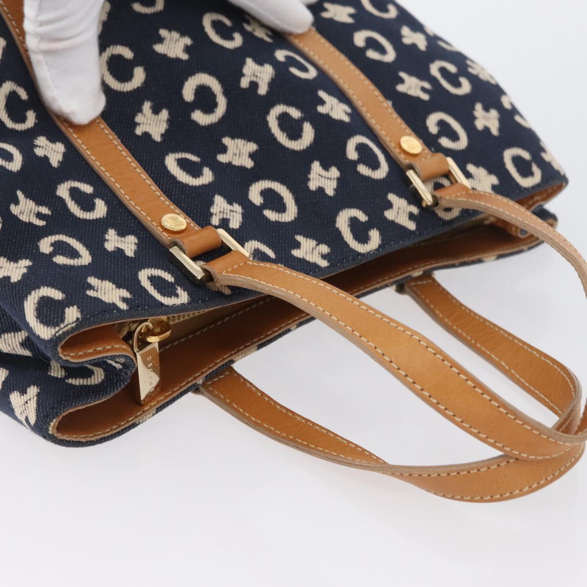 CELINE C Macadam Canvas Hand Bag Navy Gold Auth BSZ358V