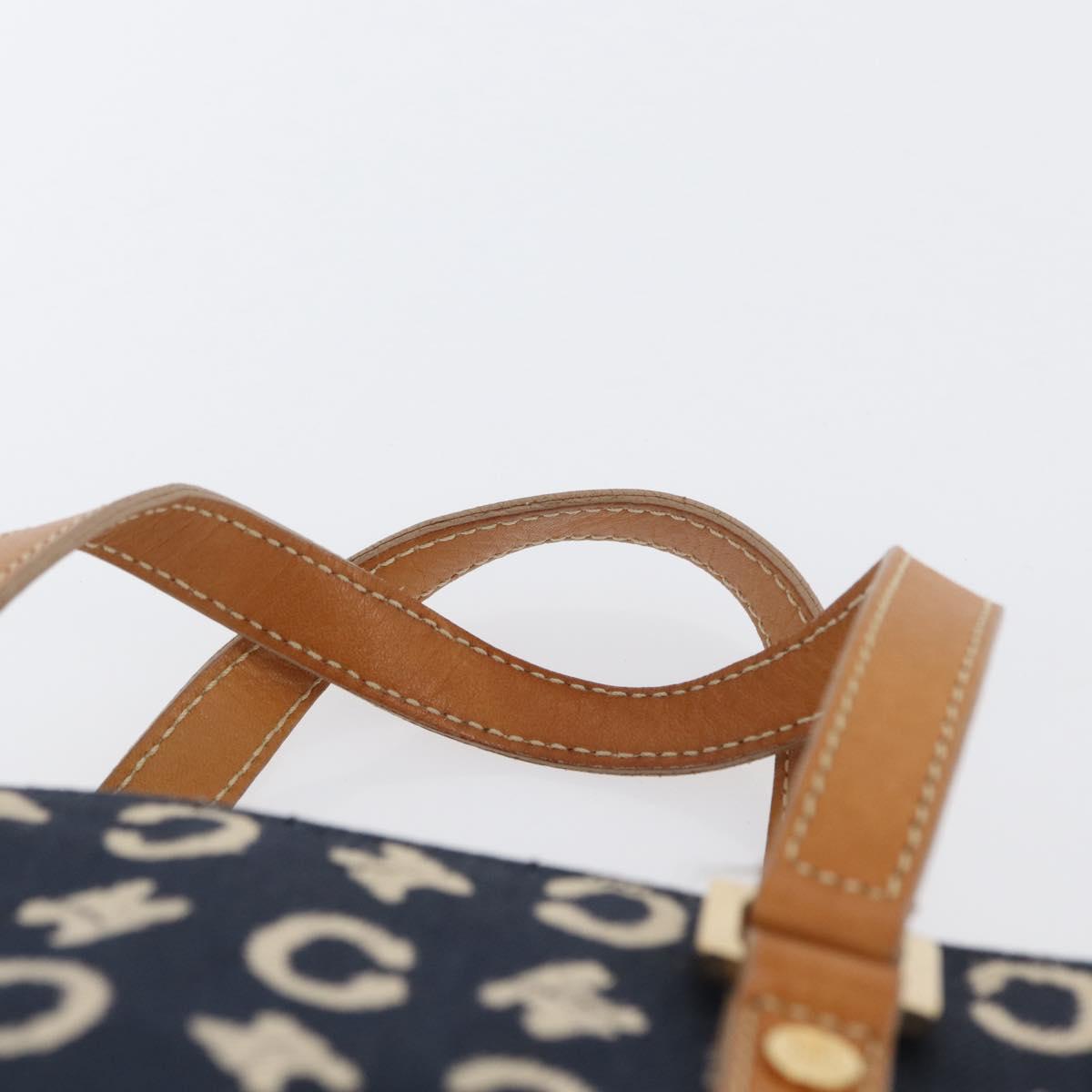 CELINE C Macadam Canvas Hand Bag Navy Gold Auth BSZ358V