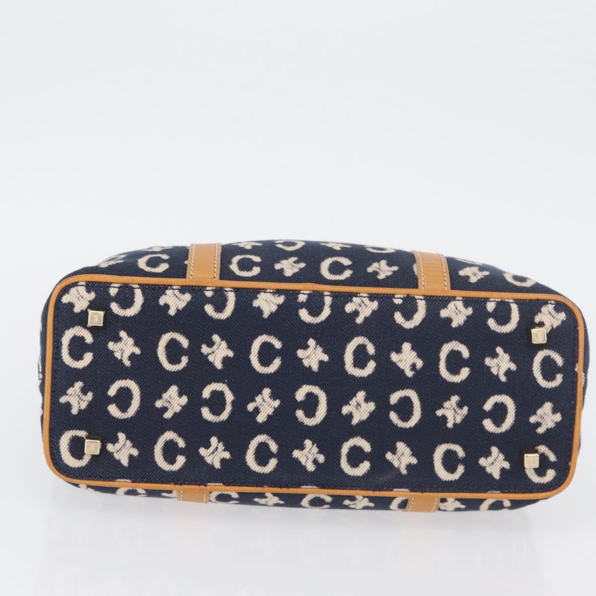 CELINE C Macadam Canvas Hand Bag Navy Gold Auth BSZ358V