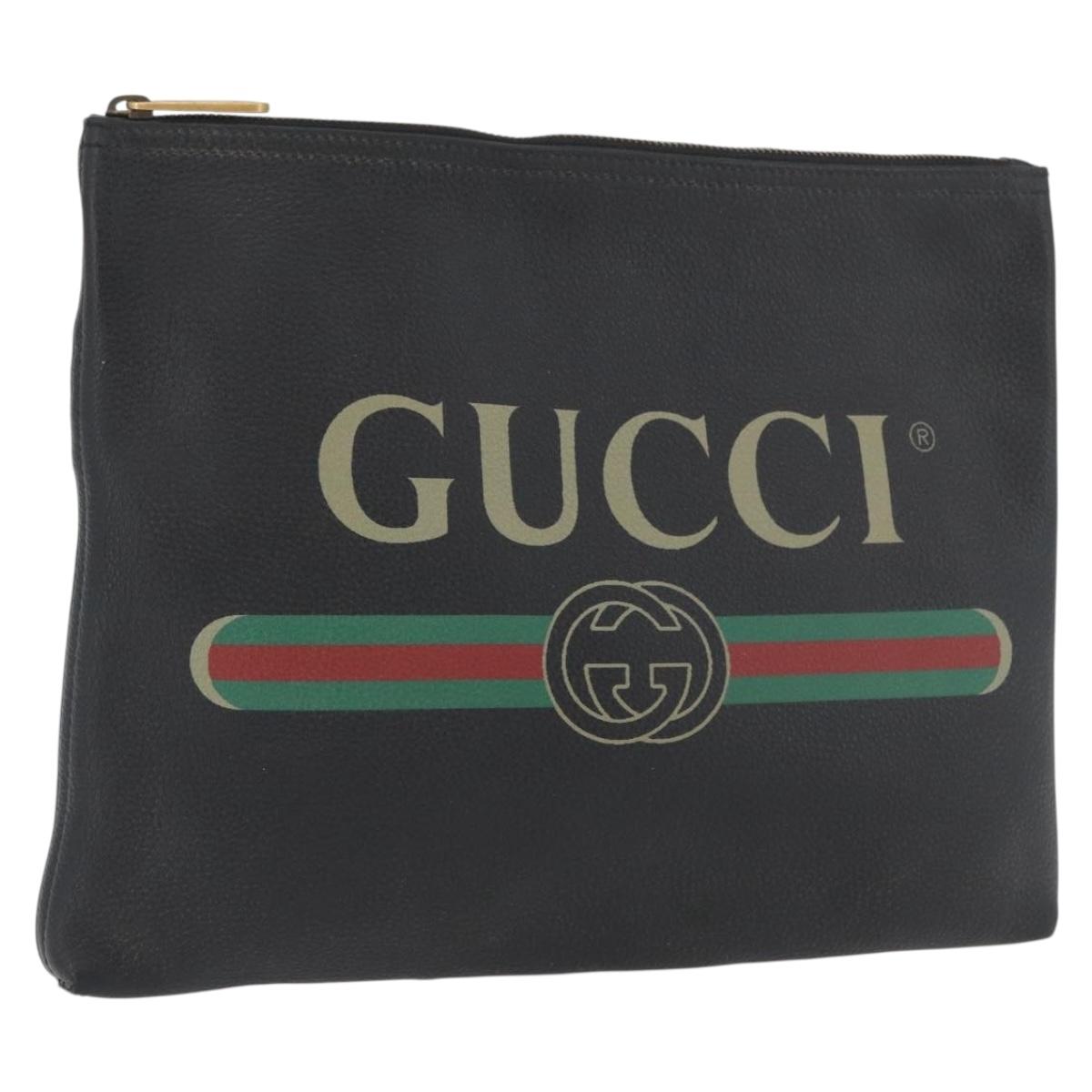 GUCCI Clutch Bag Leather Black 500981 Auth BSZ359