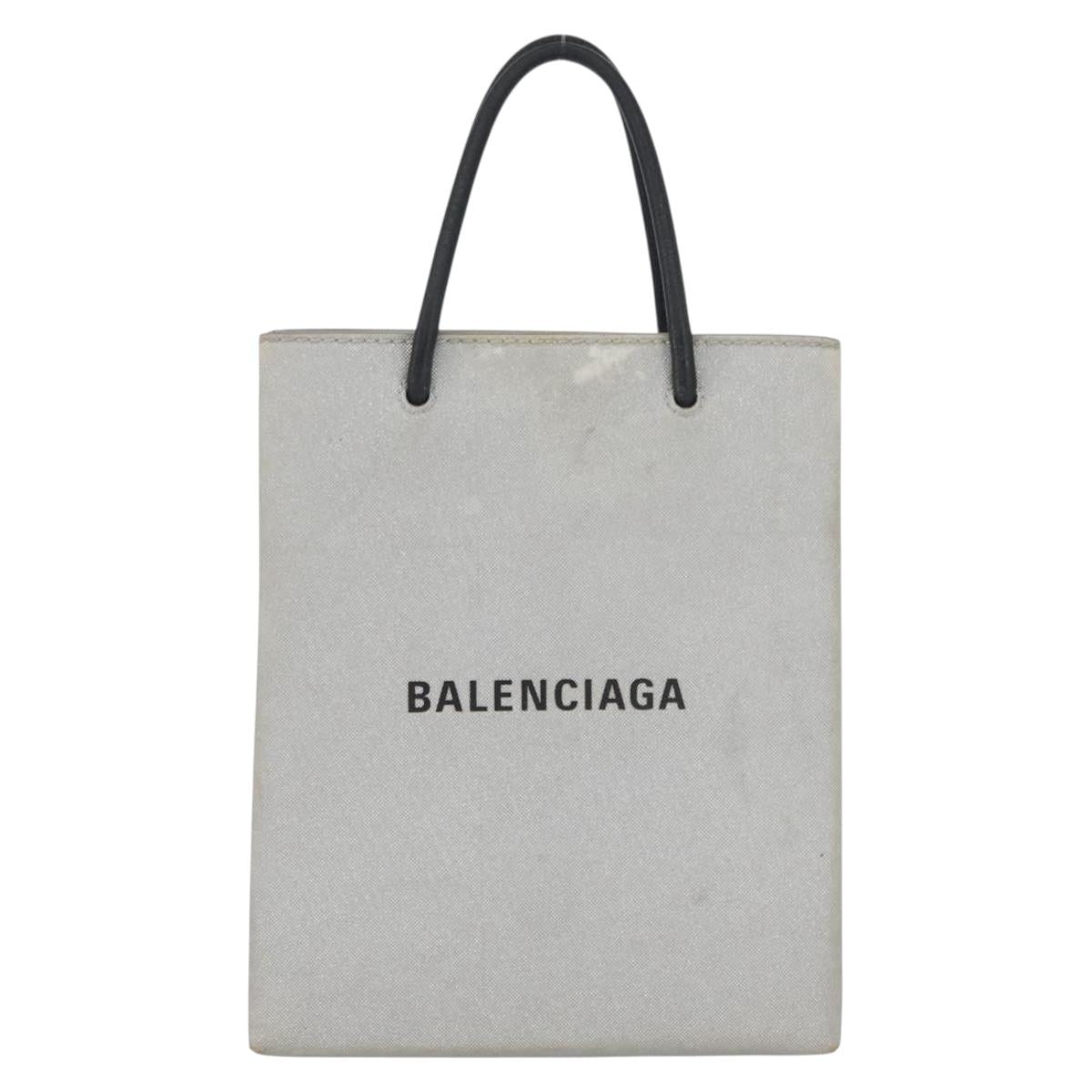 BALENCIAGA Shopping Tote Bag Tote Bag Coated Canvas Silver 693805 Auth BSZ360