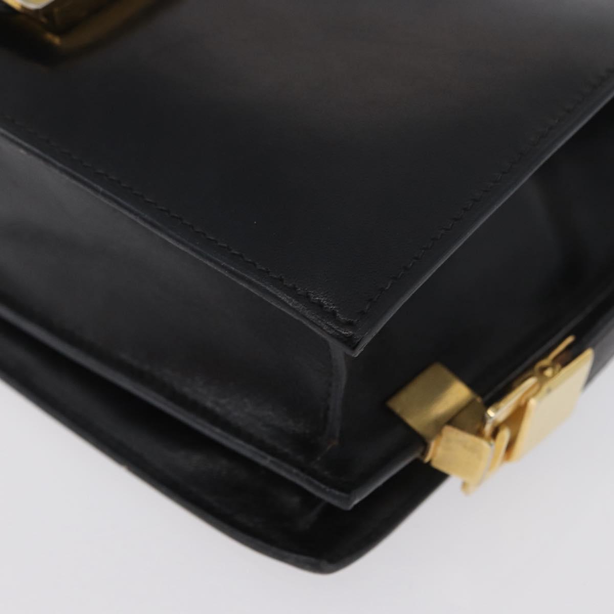 CELINE Horse Carriage Shoulder Bag Leather Black Gold Auth BSZ366