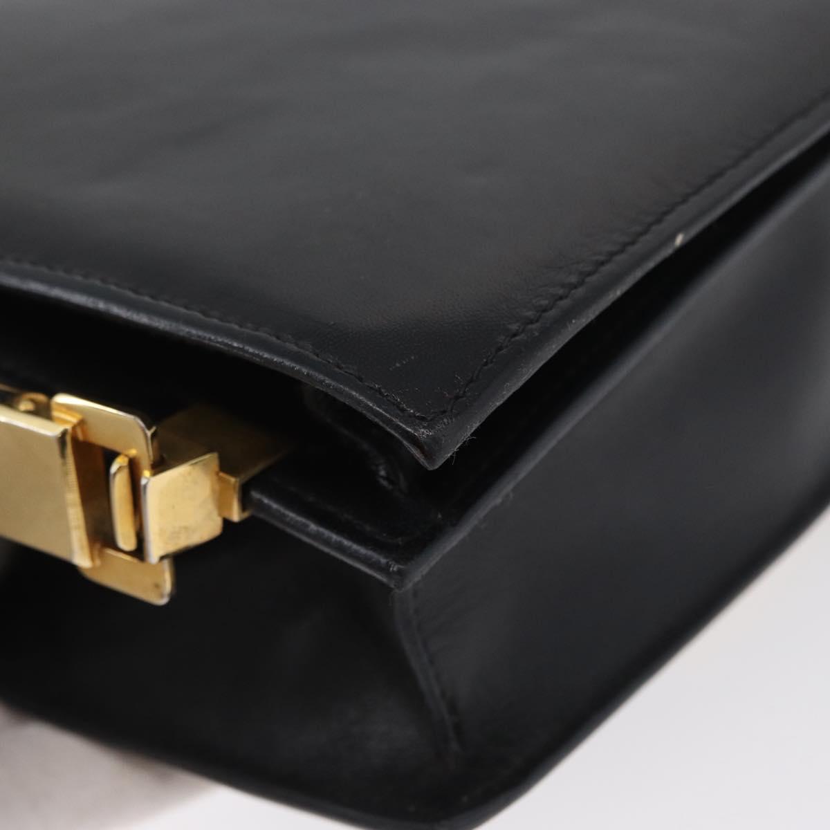 CELINE Horse Carriage Shoulder Bag Leather Black Gold Auth BSZ366