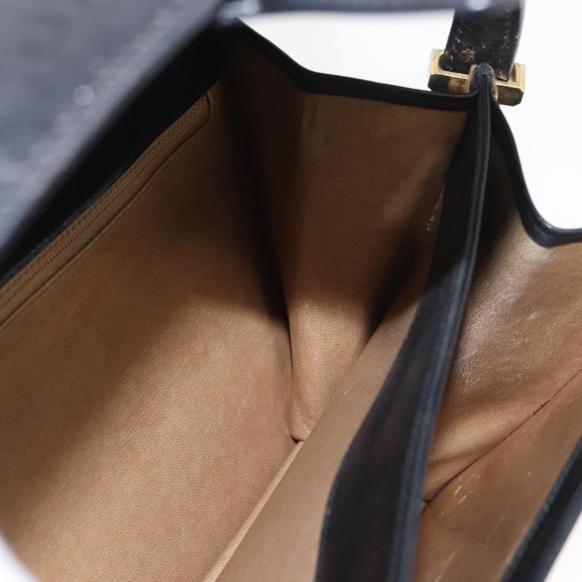 CELINE Horse Carriage Shoulder Bag Leather Black Gold Auth BSZ366