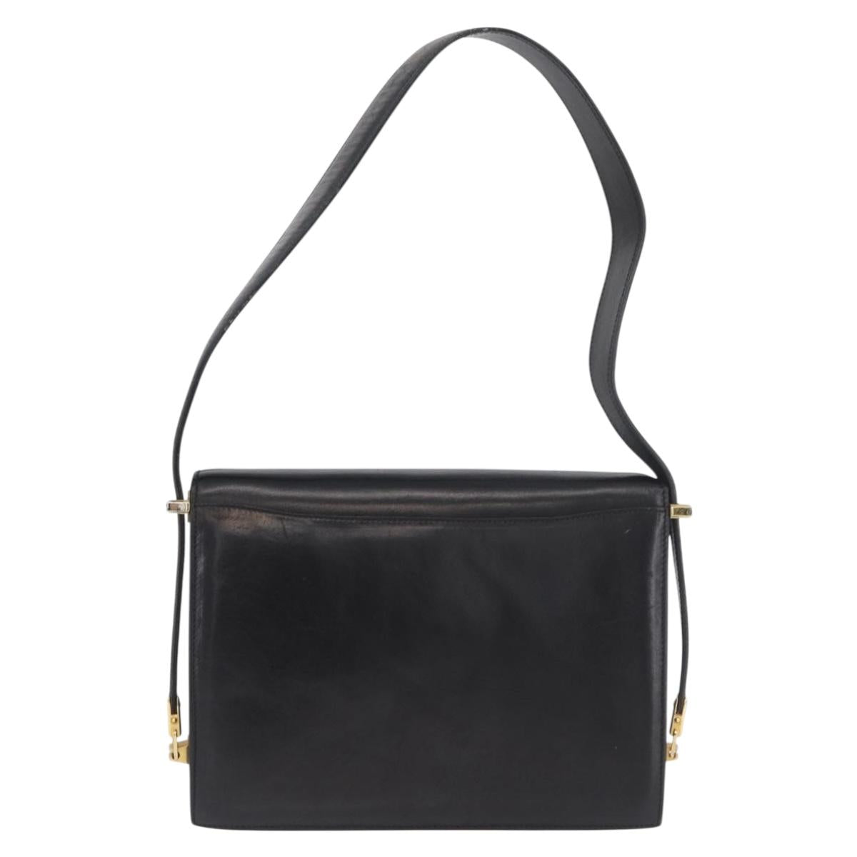 CELINE Horse Carriage Shoulder Bag Leather Black Gold Auth BSZ366