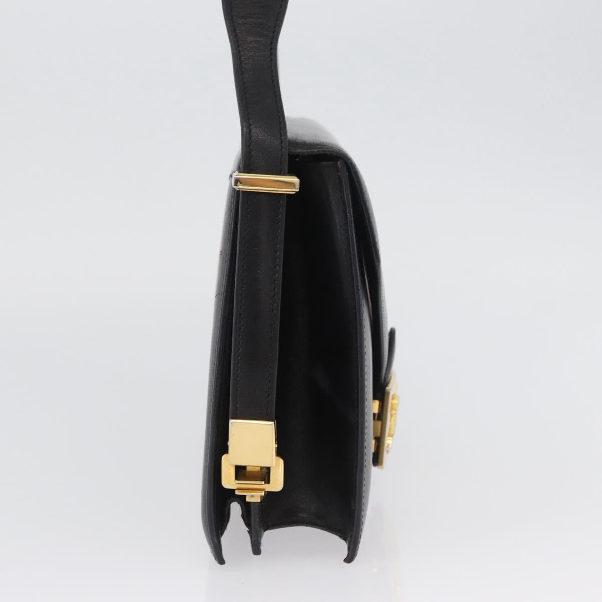 CELINE Horse Carriage Shoulder Bag Leather Black Gold Auth BSZ366