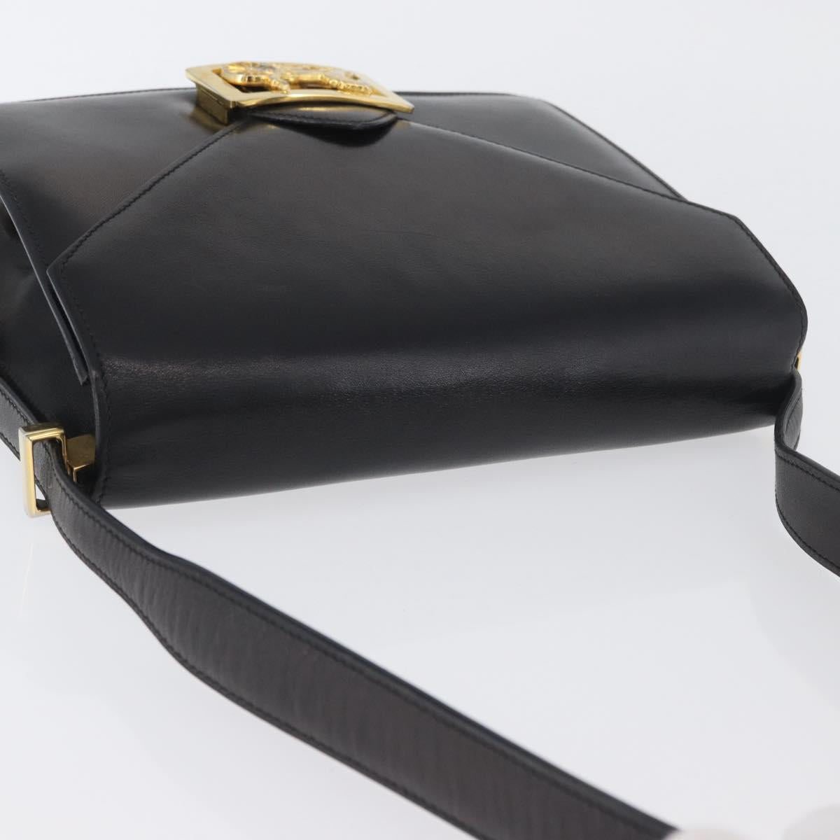 CELINE Horse Carriage Shoulder Bag Leather Black Gold Auth BSZ366