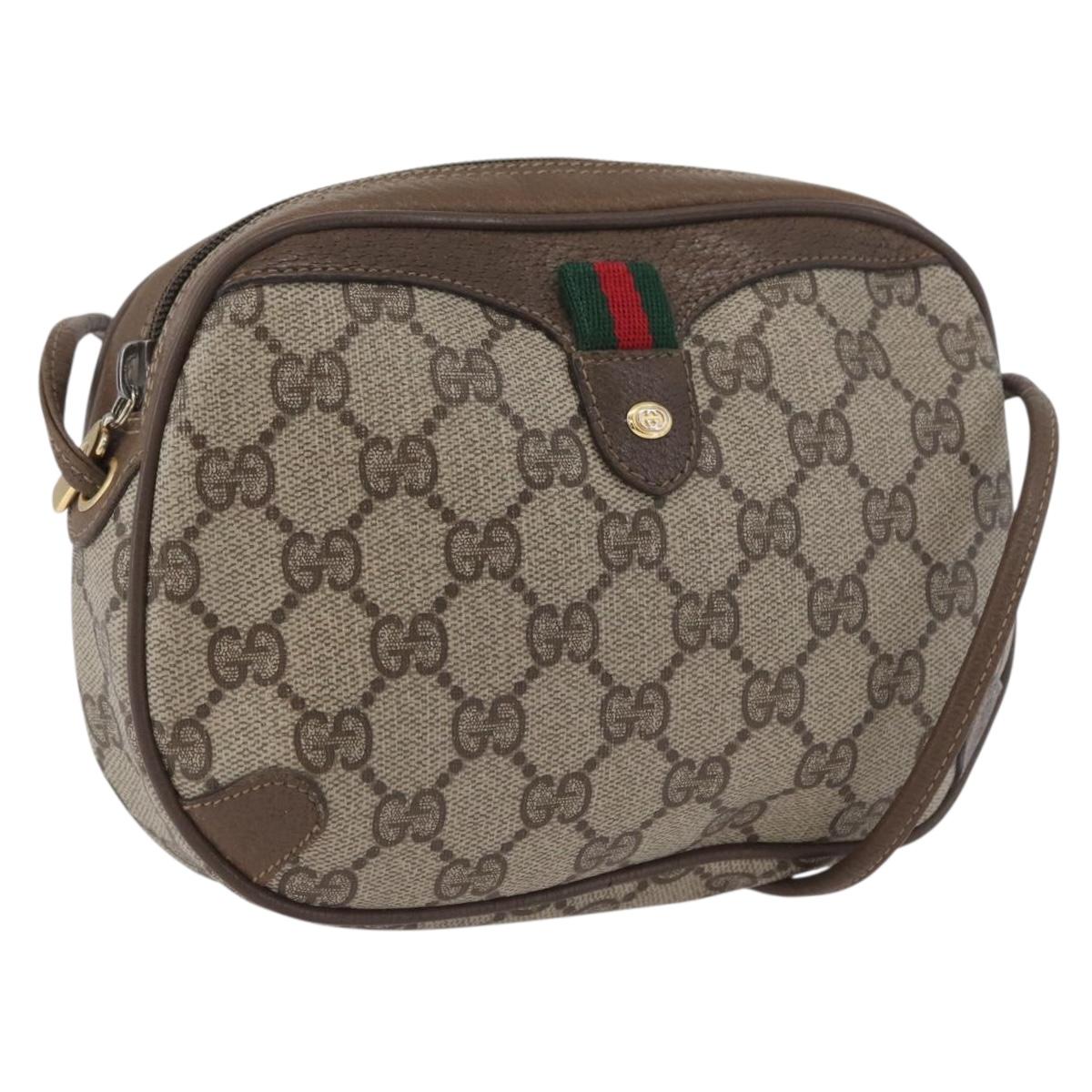 GUCCI GG Supreme Web Sherry Line Bag PVC Beige Gold 89 02 066i Auth BSZ370