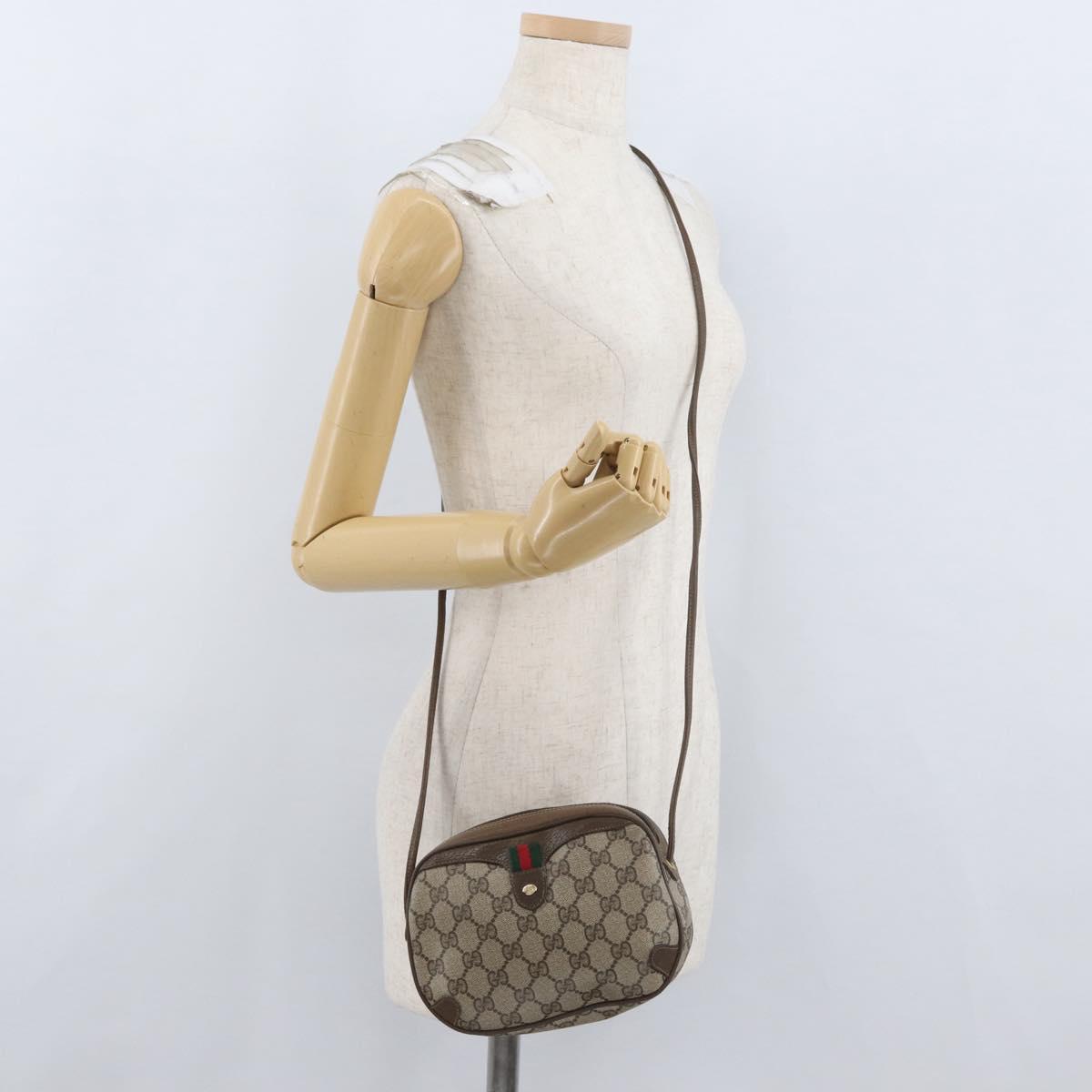 GUCCI GG Supreme Web Sherry Line Bag PVC Beige Gold 89 02 066i Auth BSZ370