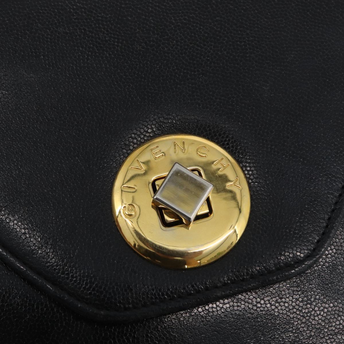 GIVENCHY Hand Bag Leather Black Gold Auth BSZ372