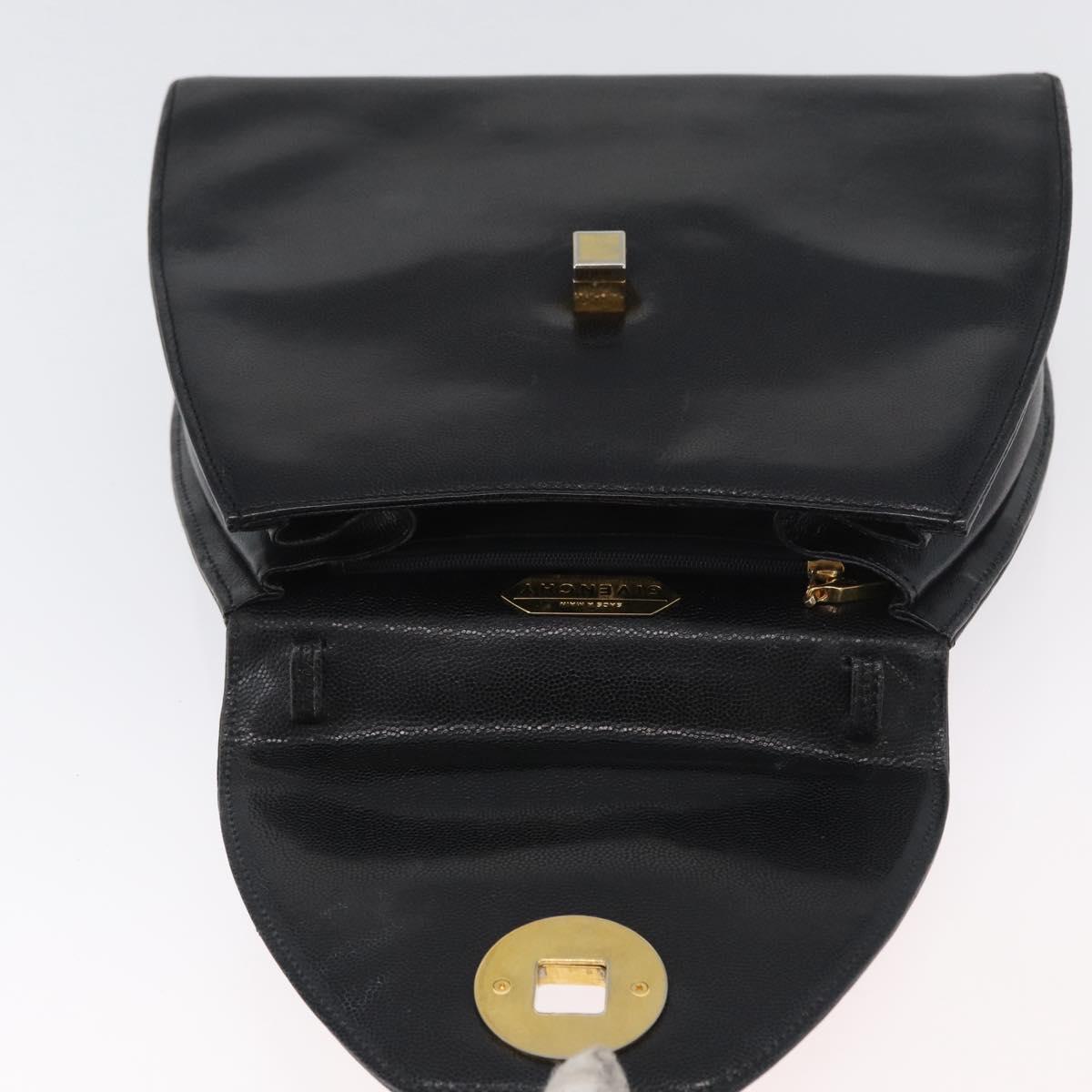 GIVENCHY Hand Bag Leather Black Gold Auth BSZ372