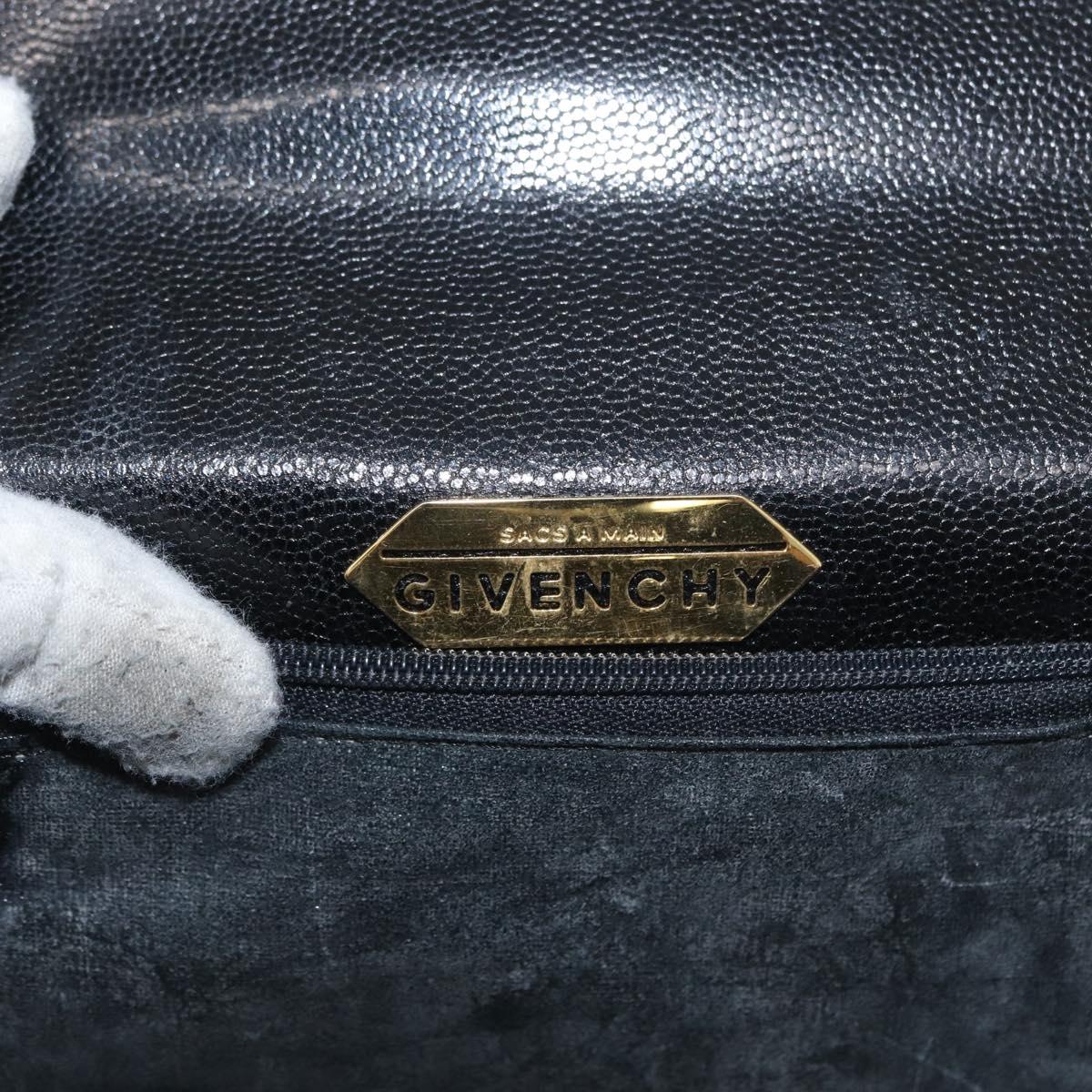 GIVENCHY Hand Bag Leather Black Gold Auth BSZ372