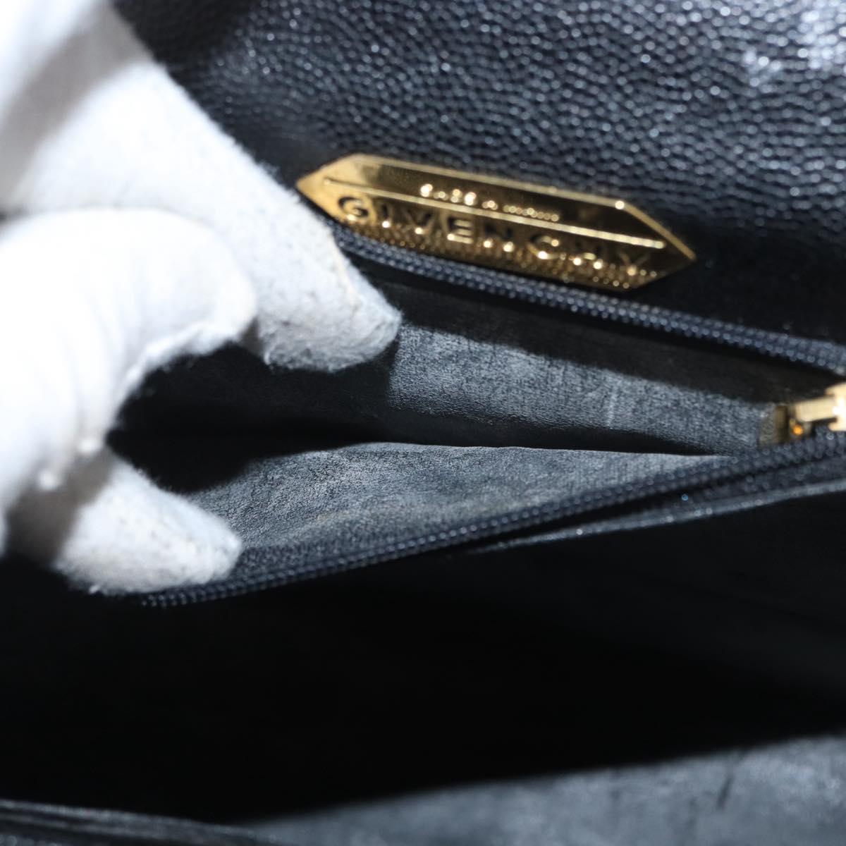GIVENCHY Hand Bag Leather Black Gold Auth BSZ372
