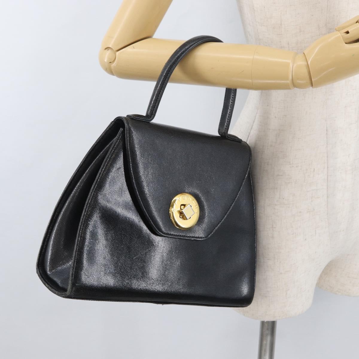 GIVENCHY Hand Bag Leather Black Gold Auth BSZ372
