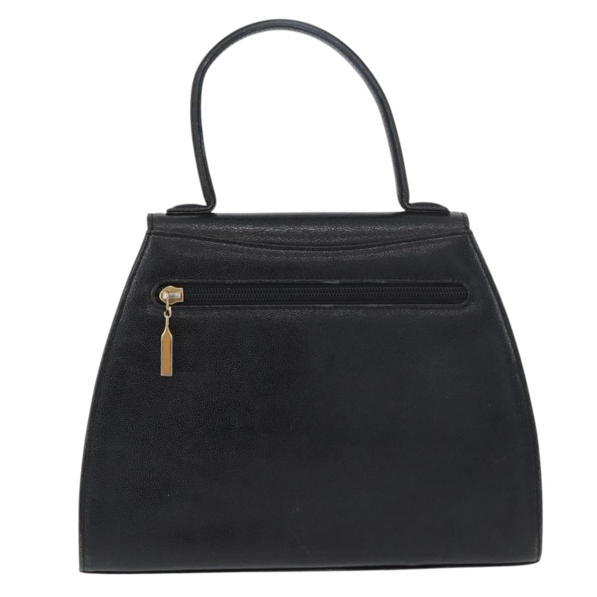 GIVENCHY Hand Bag Leather Black Gold Auth BSZ372