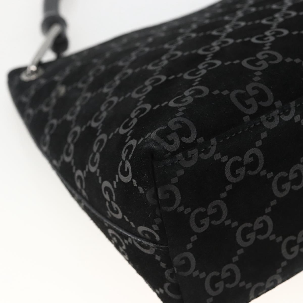 GUCCI GG Canvas Bamboo Shoulder Bag Suede Black Silver 001 3008 Auth BSZ373