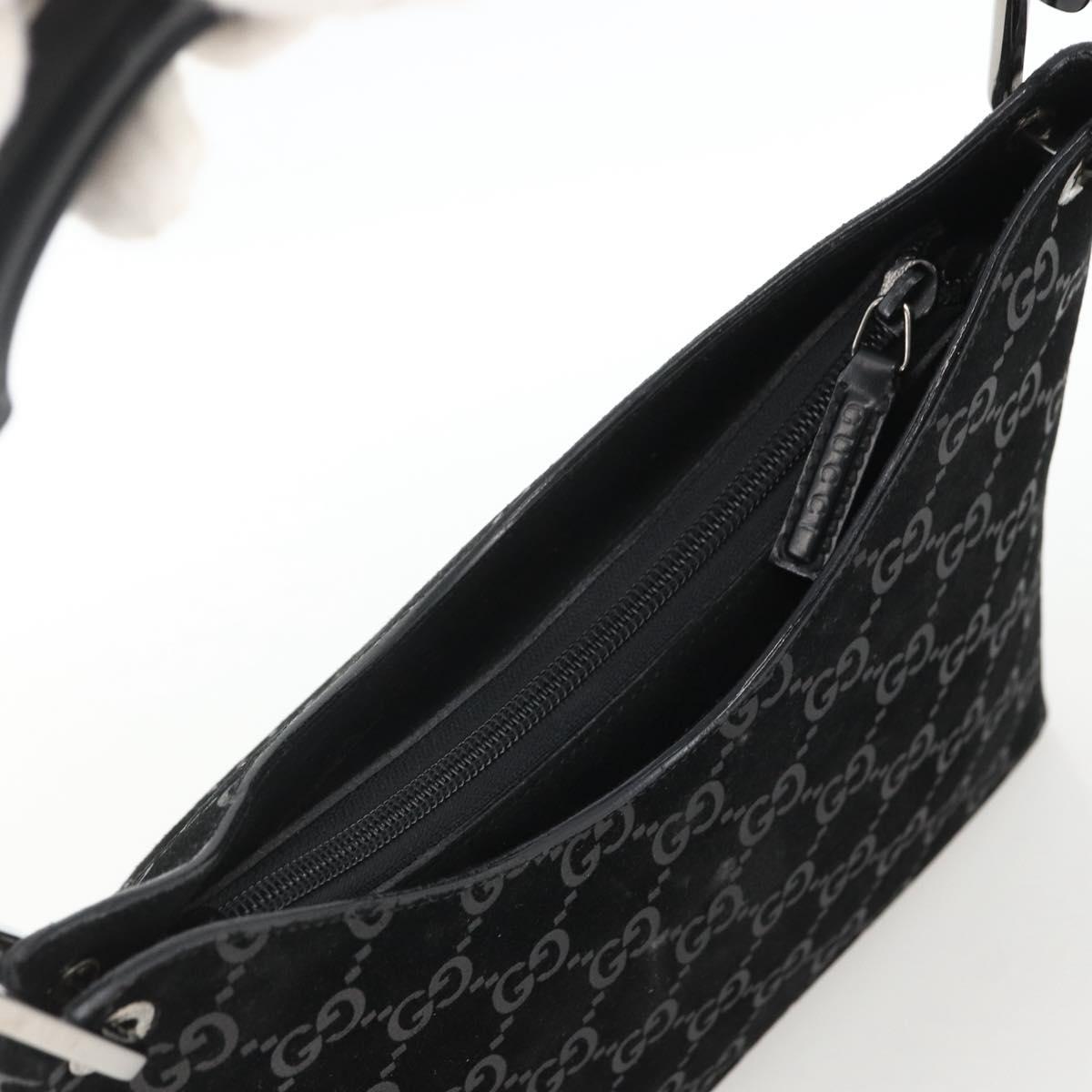 GUCCI GG Canvas Bamboo Shoulder Bag Suede Black Silver 001 3008 Auth BSZ373