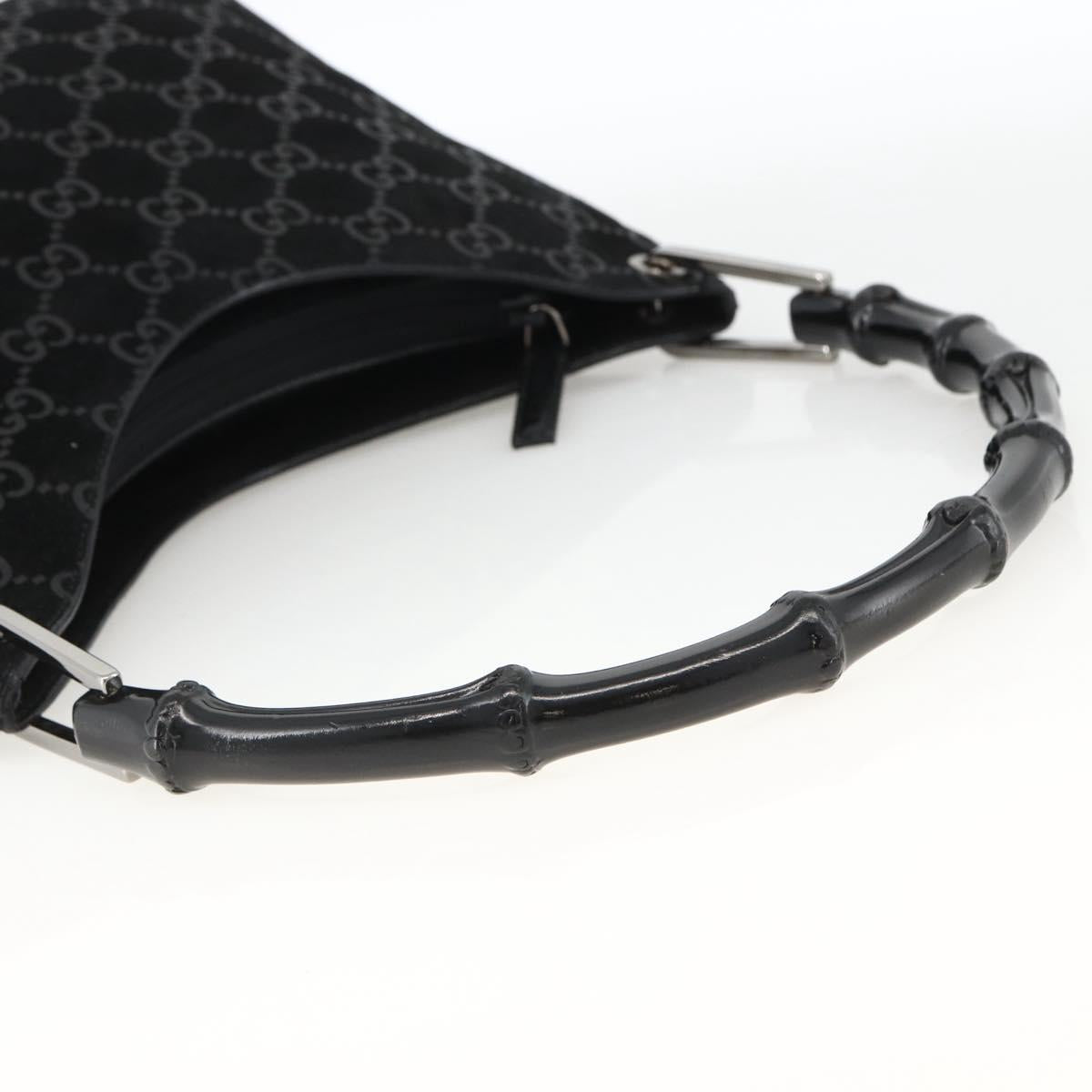 GUCCI GG Canvas Bamboo Shoulder Bag Suede Black Silver 001 3008 Auth BSZ373