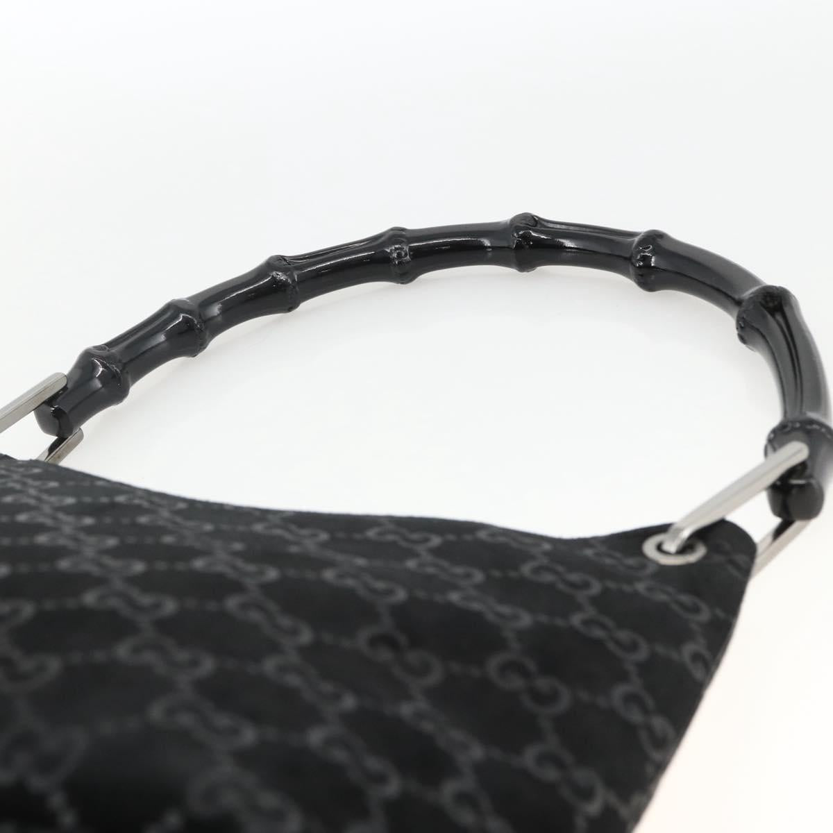GUCCI GG Canvas Bamboo Shoulder Bag Suede Black Silver 001 3008 Auth BSZ373