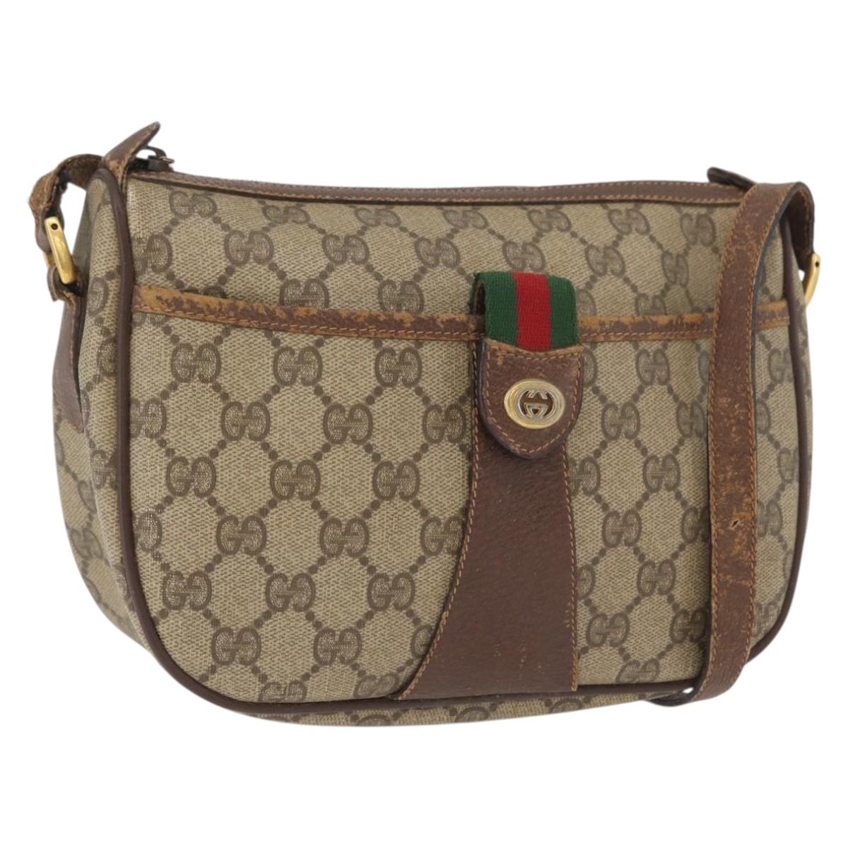 GUCCI GG Supreme Web Sherry Line Bag PVC Beige Gold 89 02 032 Auth BSZ376