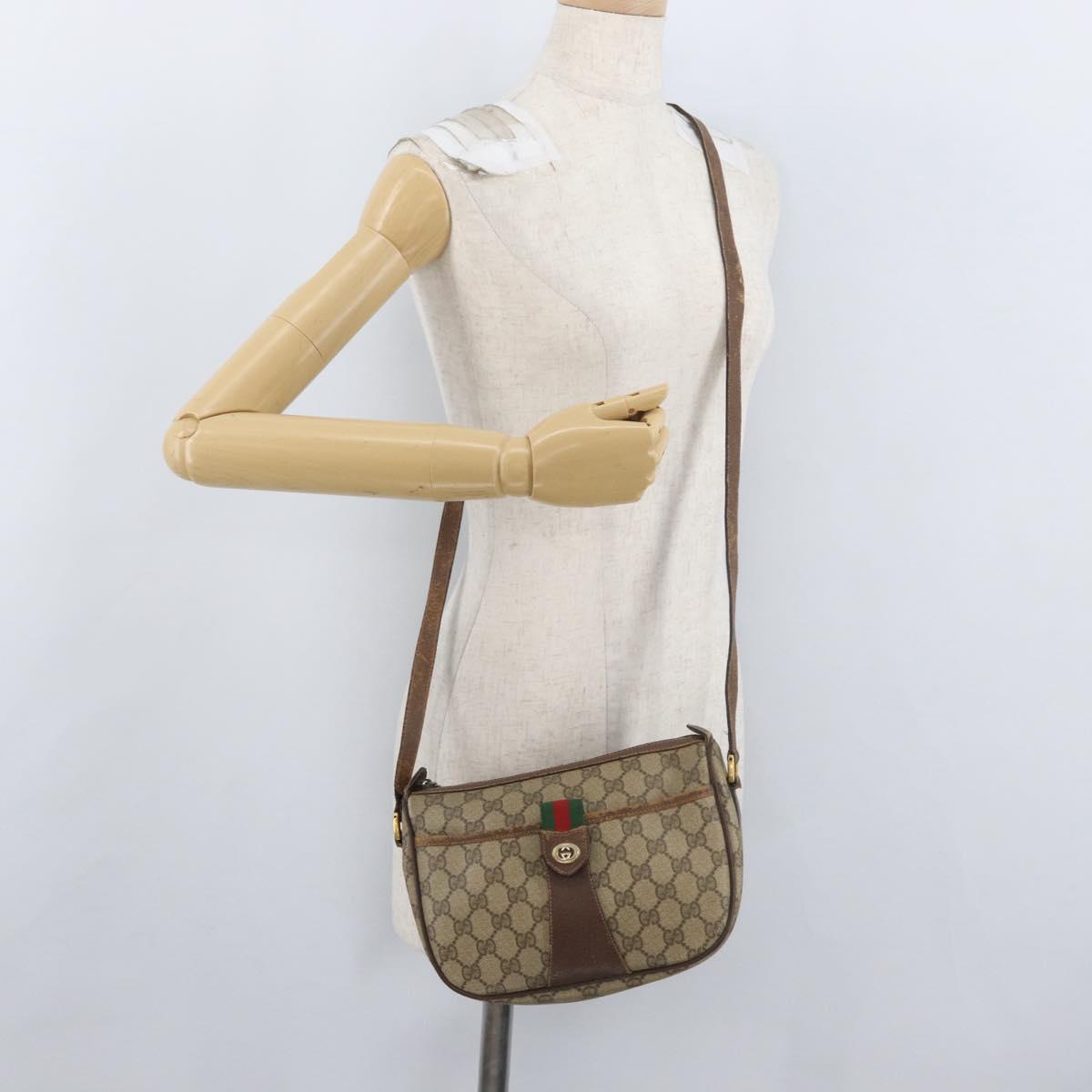 GUCCI GG Supreme Web Sherry Line Bag PVC Beige Gold 89 02 032 Auth BSZ376