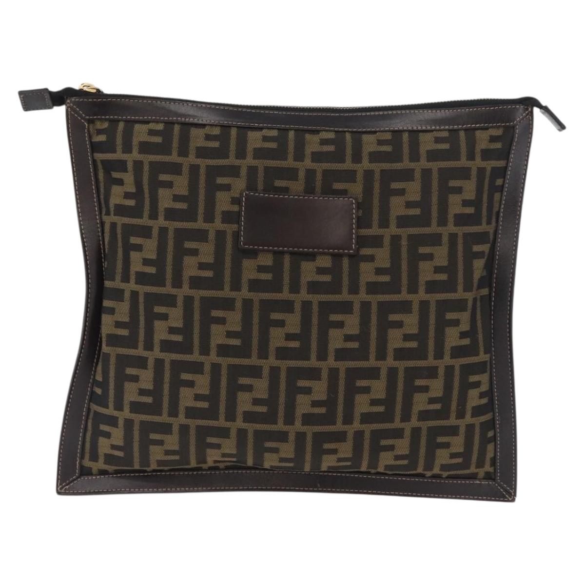 FENDI Zucca Canvas Pouch Brown Black Auth BSZ377