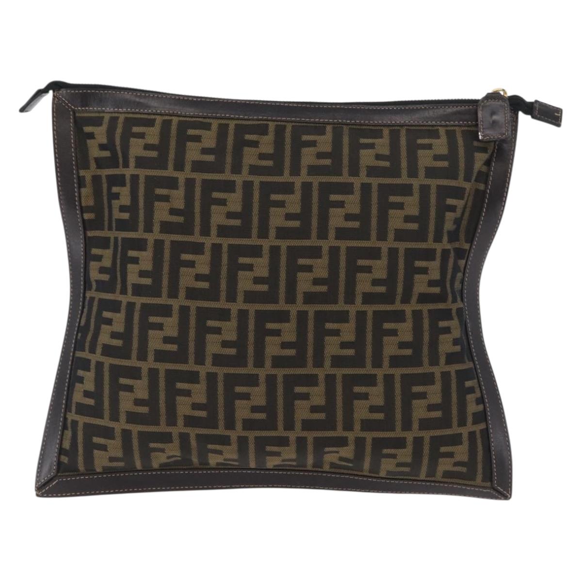 FENDI Zucca Canvas Pouch Brown Black Auth BSZ377