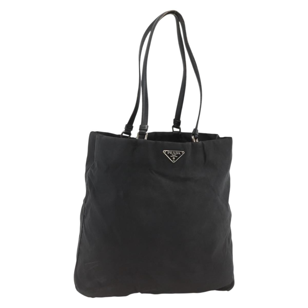 PRADA Tote Bag Nylon Black Silver Auth BSZ380