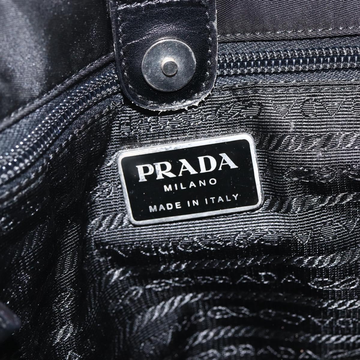 PRADA Tote Bag Nylon Black Silver Auth BSZ380