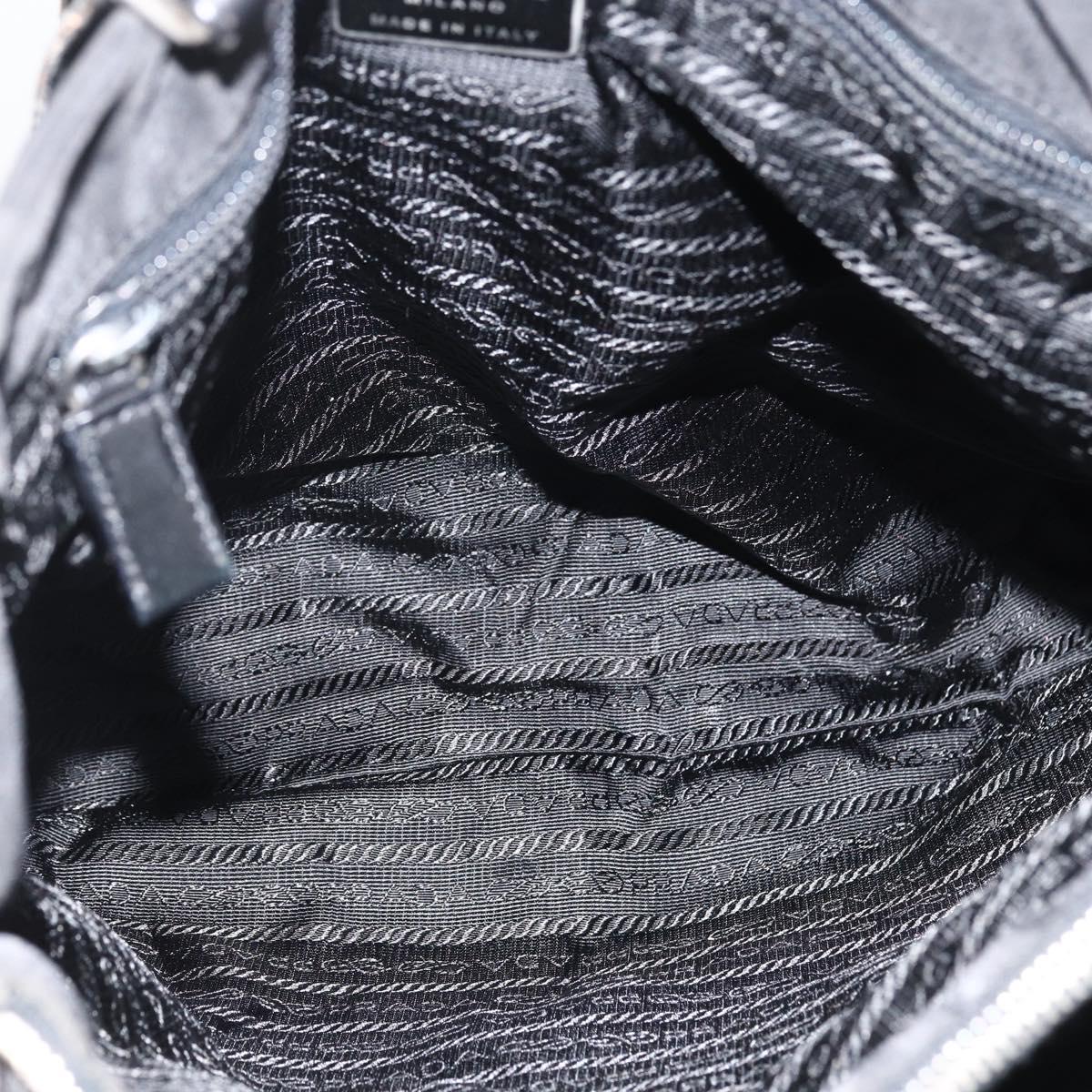 PRADA Tote Bag Nylon Black Silver Auth BSZ380