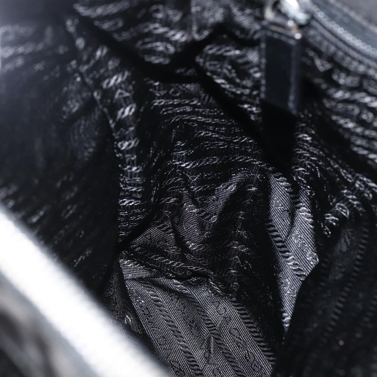 PRADA Tote Bag Nylon Black Silver Auth BSZ380