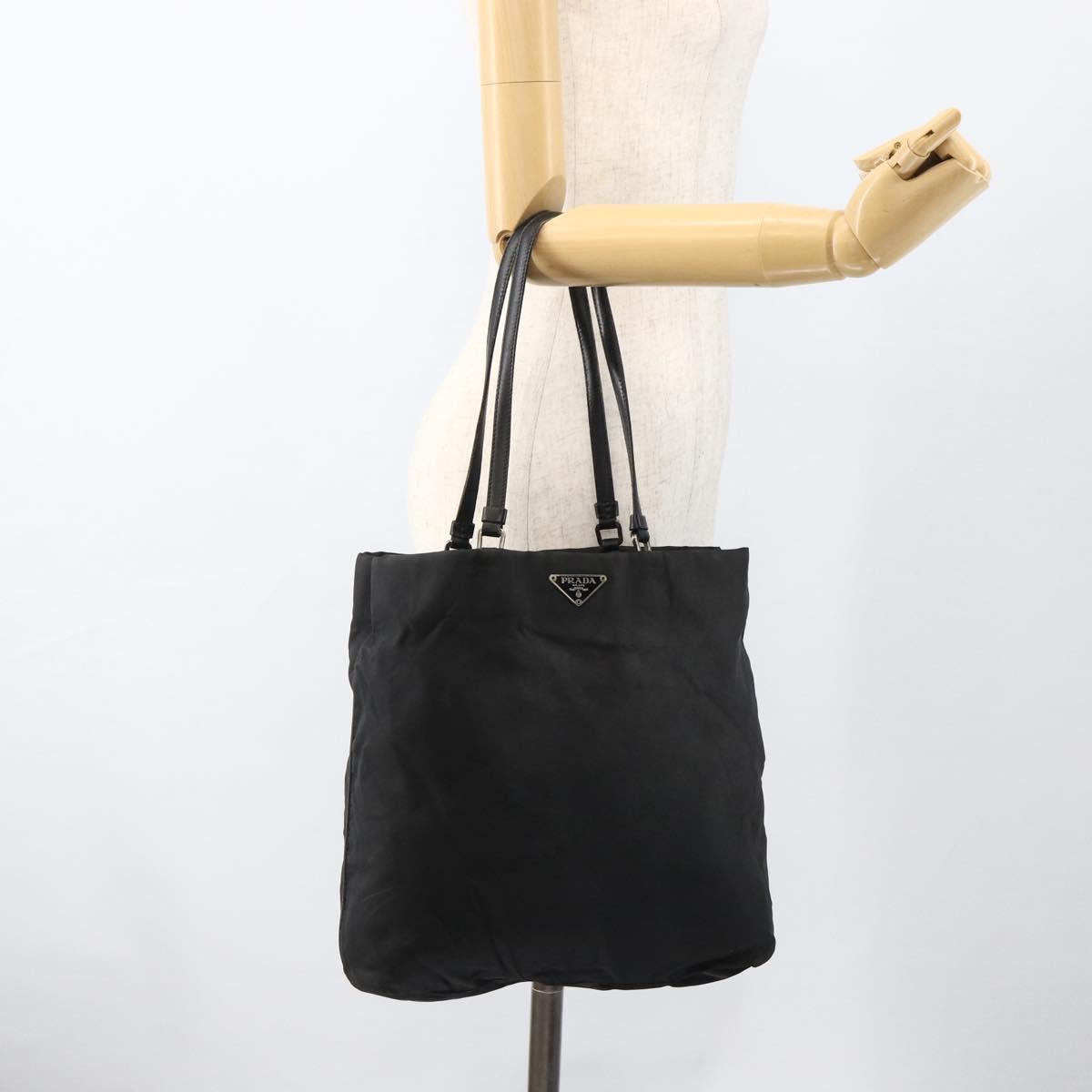 PRADA Tote Bag Nylon Black Silver Auth BSZ380