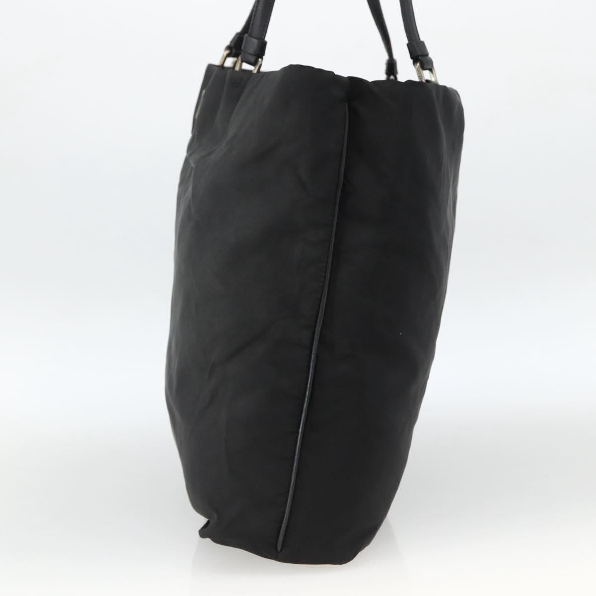 PRADA Tote Bag Nylon Black Silver Auth BSZ380