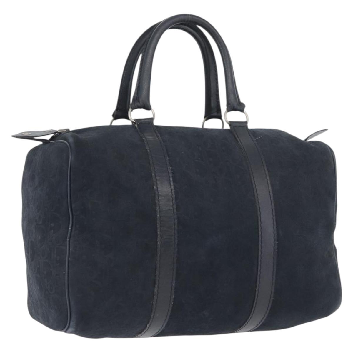 Christian Dior Trotter Canvas Hand Bag Suede Navy Silver Auth BSZ381