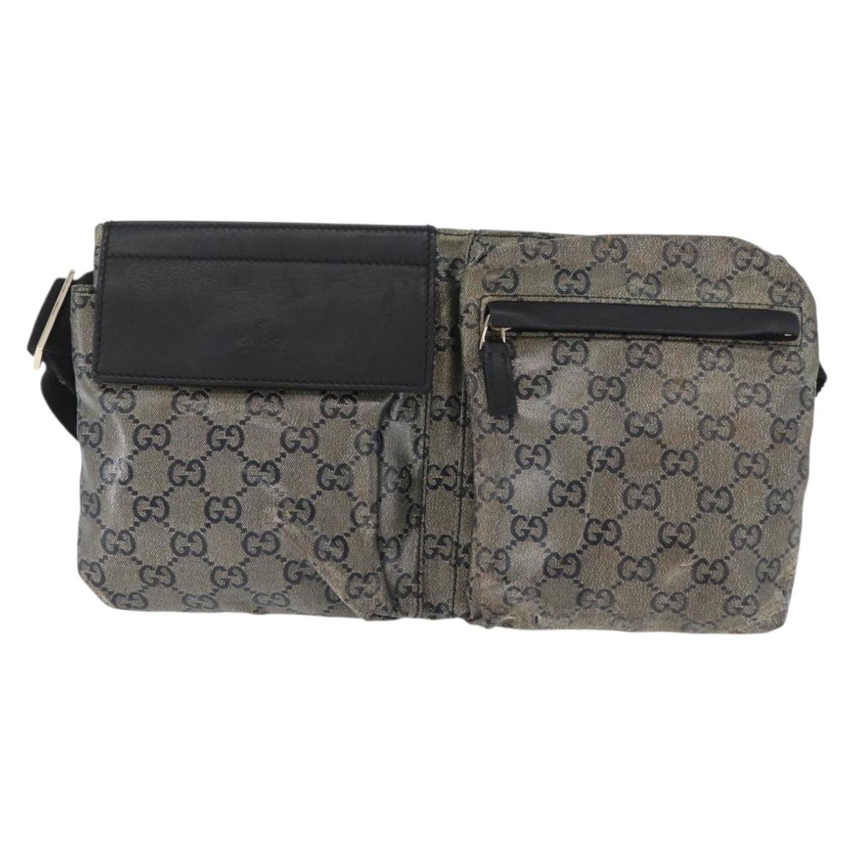 GUCCI GG Crystal Waist bag Coated Canvas Navy Gold 28566 Auth BSZ382
