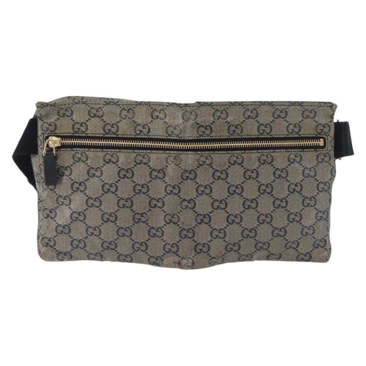 GUCCI GG Crystal Waist bag Coated Canvas Navy Gold 28566 Auth BSZ382