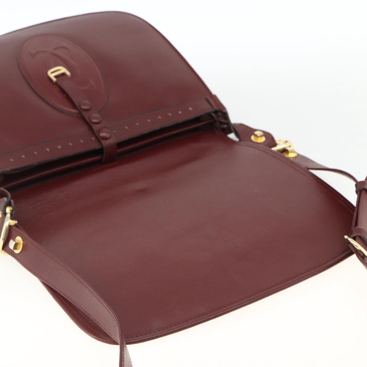 CARTIER Must Line Shoulder Bag Leather Bordeaux Gold Auth BSZ395
