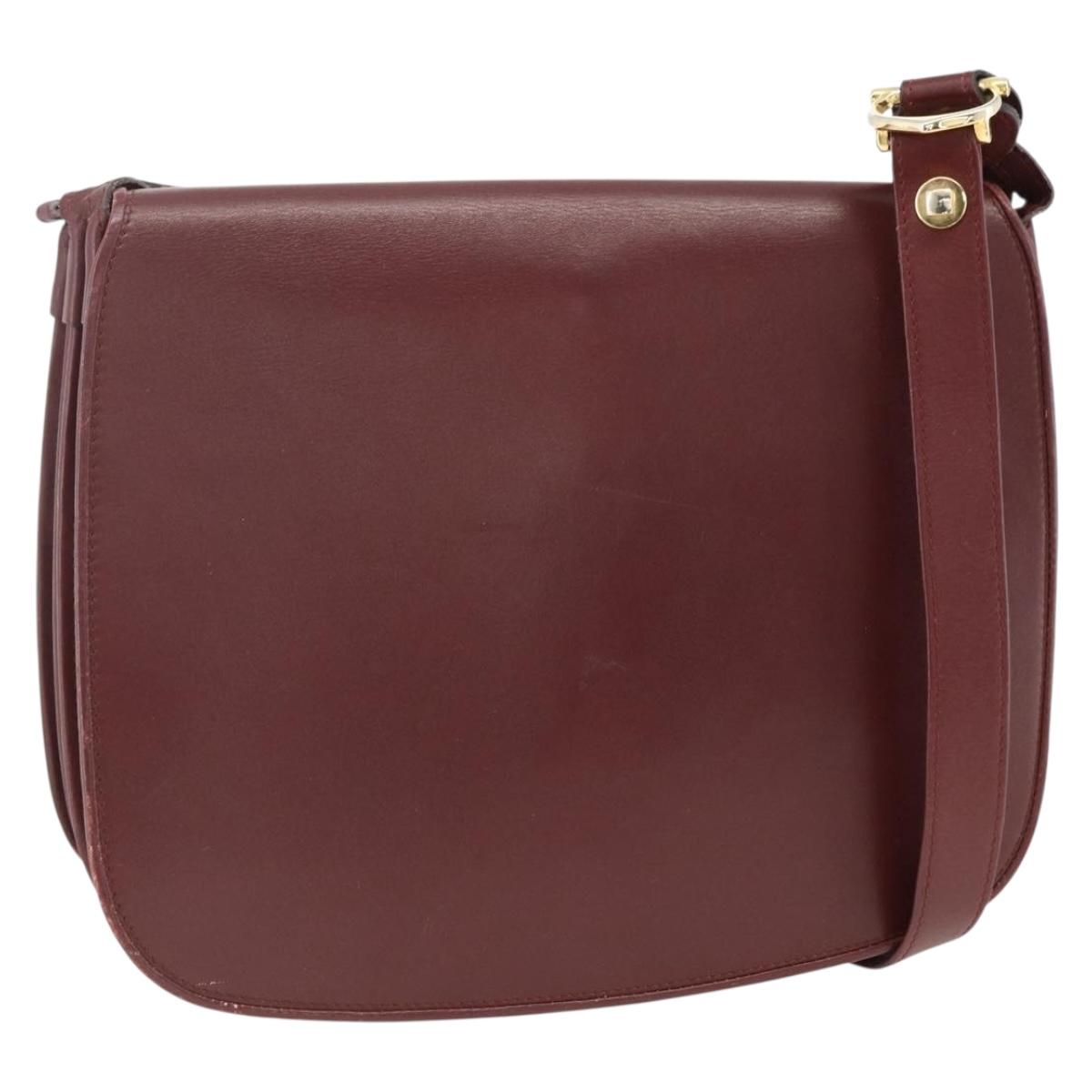 CARTIER Must Line Shoulder Bag Leather Bordeaux Gold Auth BSZ395