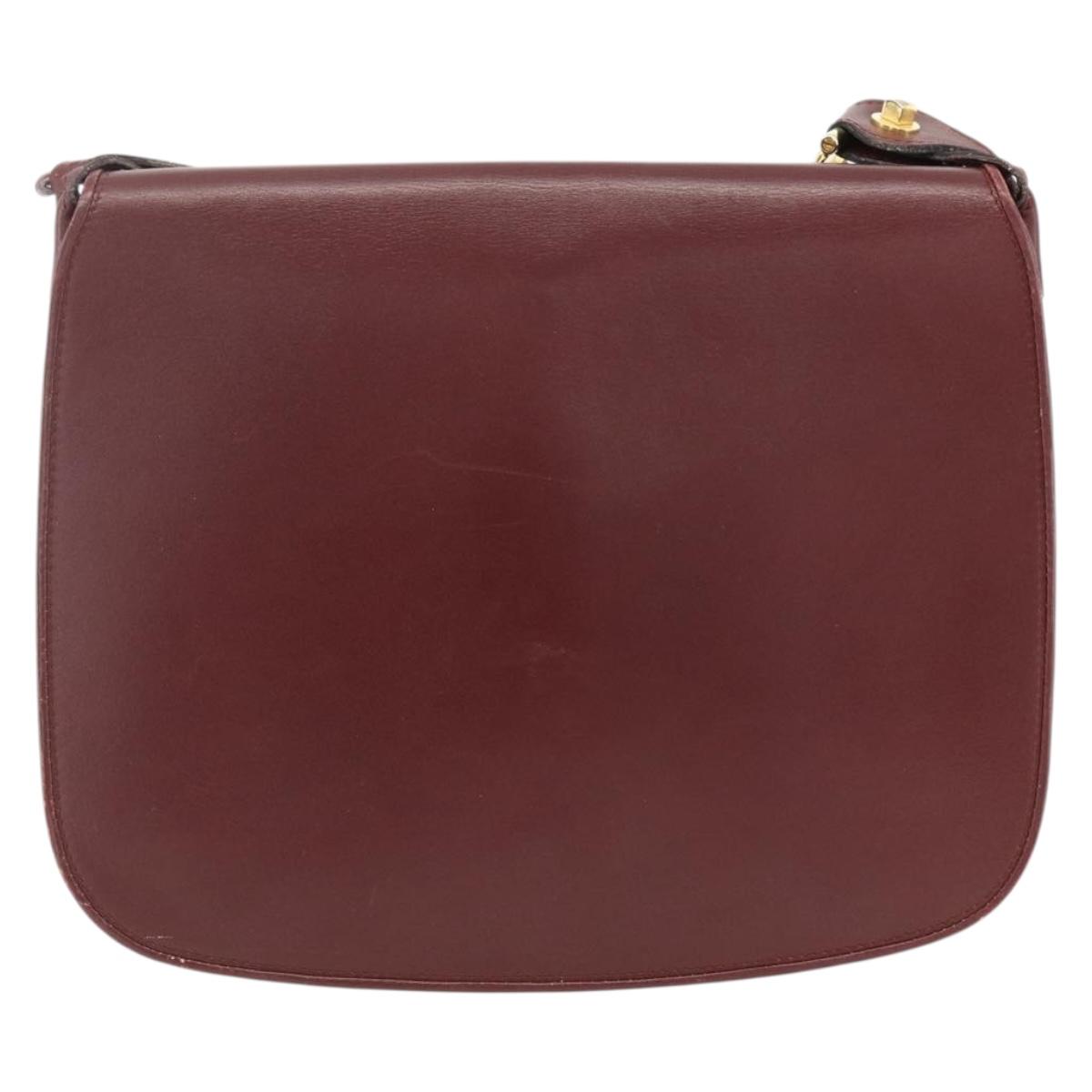 CARTIER Must Line Shoulder Bag Leather Bordeaux Gold Auth BSZ395