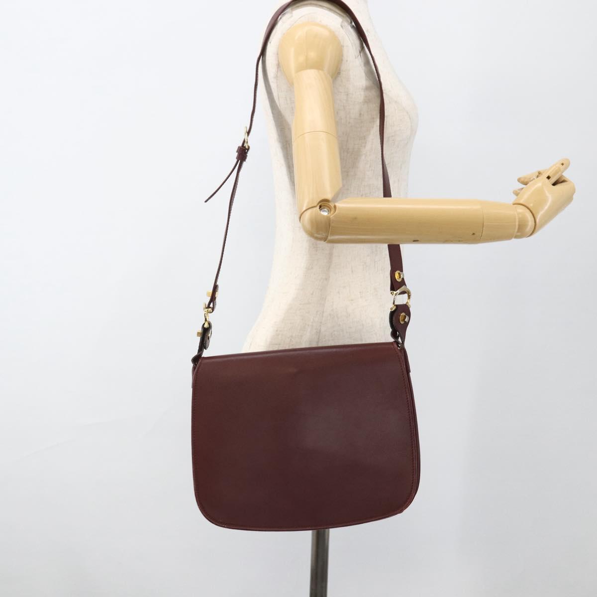 CARTIER Must Line Shoulder Bag Leather Bordeaux Gold Auth BSZ395