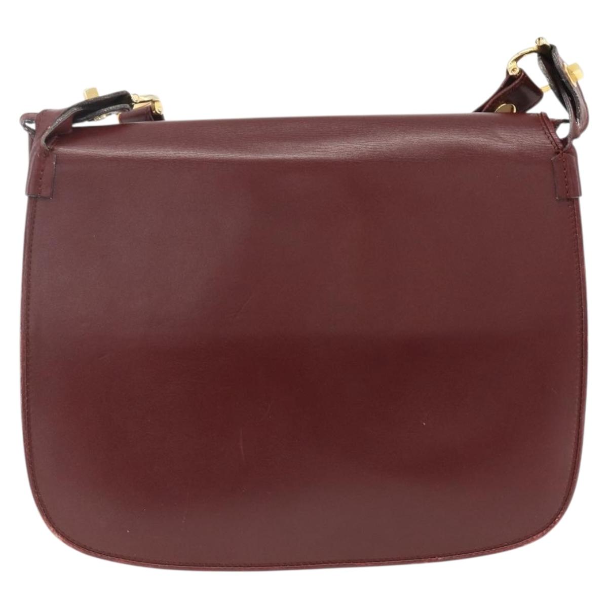 CARTIER Must Line Shoulder Bag Leather Bordeaux Gold Auth BSZ395